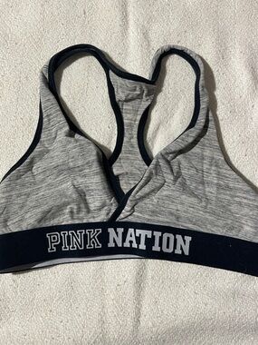 PINK Victoria's Secret Gray Heather Sports Bralette with Black Trim